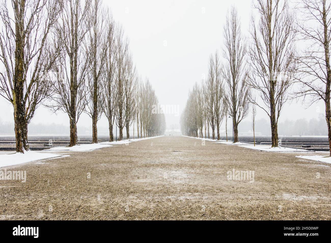 Aufnahme des Konzentrationslagers Dachau in Dachau, Deutschland. Es war das erste Nazi-Konzentrationslager Stockfoto