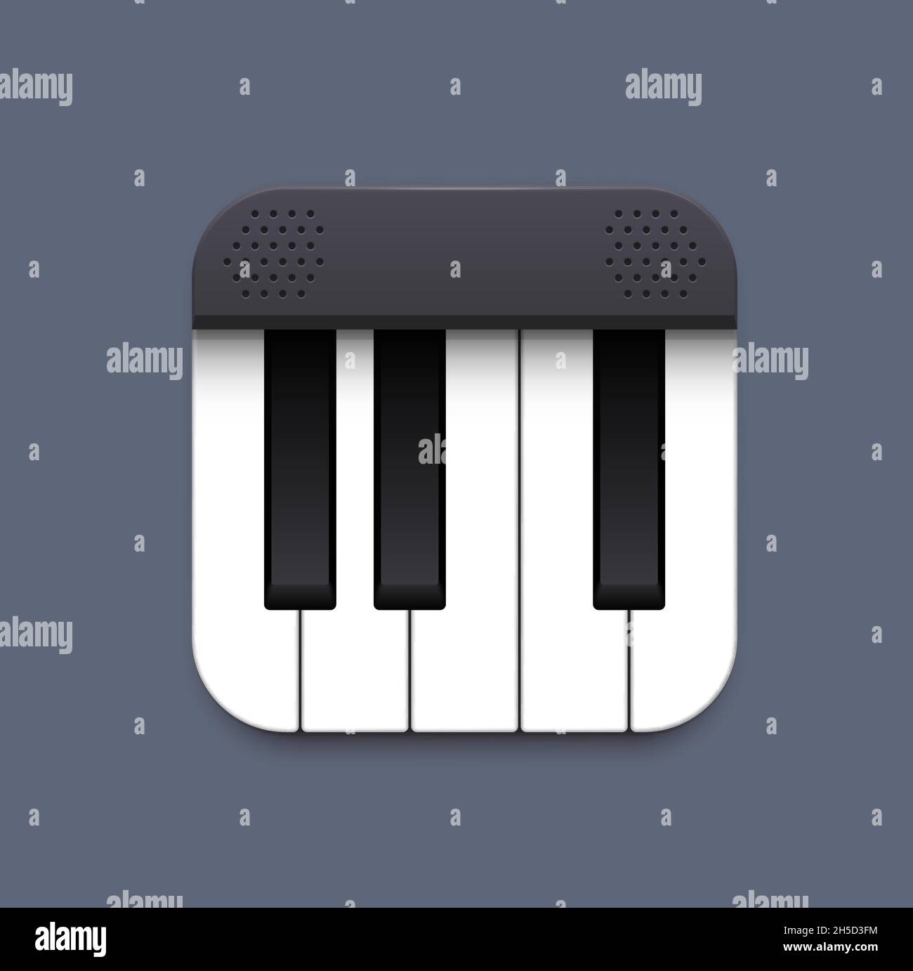 Piano Music App Interface 3d Icon, Vektortastatur von Klavier oder Synthesizer mit weißen und schwarzen Notentasten. Benutzeroberfläche für mobile oder Web-Anwendungen, gui-Design, i Stock Vektor
