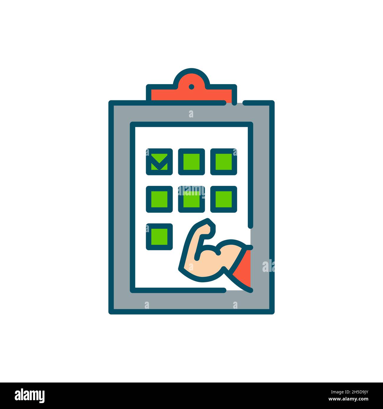 Trainingsplan für Krafttraining im Fitnessstudio mit Häkchen. Pixel perfekt, editierbare Kontur farbenfrohes Symbol Stock Vektor