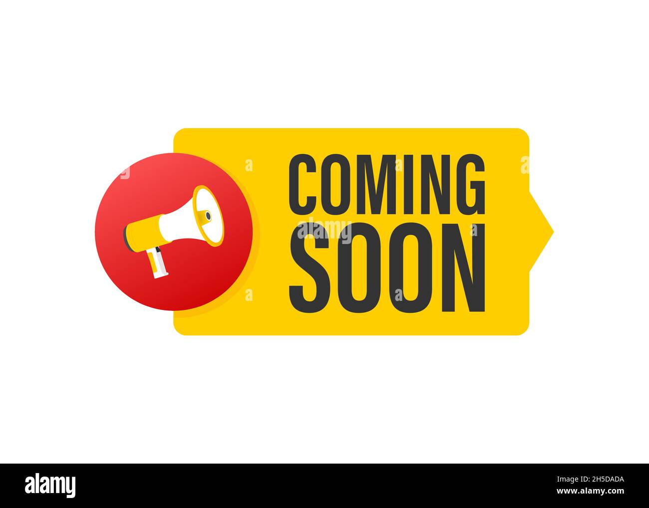 Megaphon Label mit in Kürze. Neon-Style. Megaphon-Banner. Webdesign. Vektorgrafik Stock Vektor