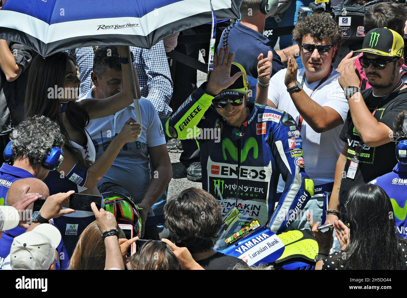 Valentino Rossi-Yamaha MotoGP 2015 auf der Rennstrecke von Barcelona Catalunya, Montmeló, Spanien Stockfoto