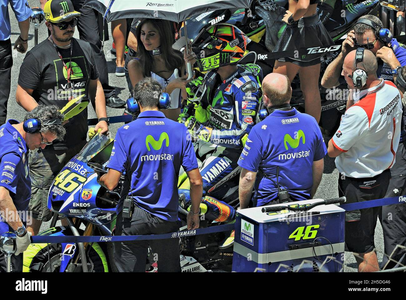 Valentino Rossi-Yamaha MotoGP 2015 auf der Rennstrecke von Barcelona Catalunya, Montmeló, Spanien Stockfoto