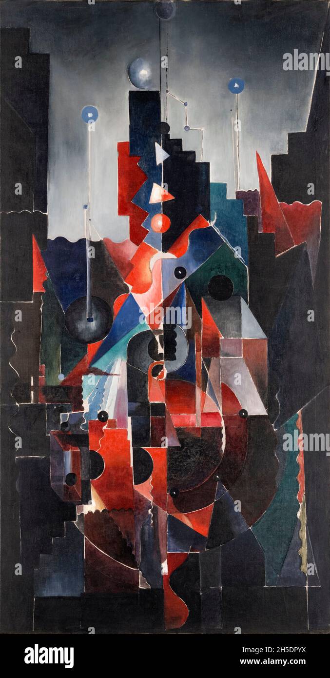 Paul Gaulois, abstrakte Malerei, Bauwesen in Blau, 1925 - Moderne Kunst Stockfoto