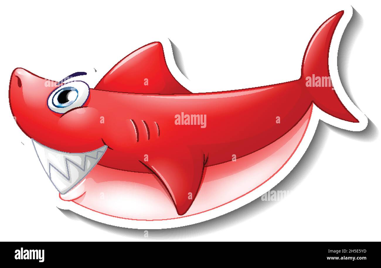 Rote Hai Cartoon Aufkleber Illustration Stock Vektor