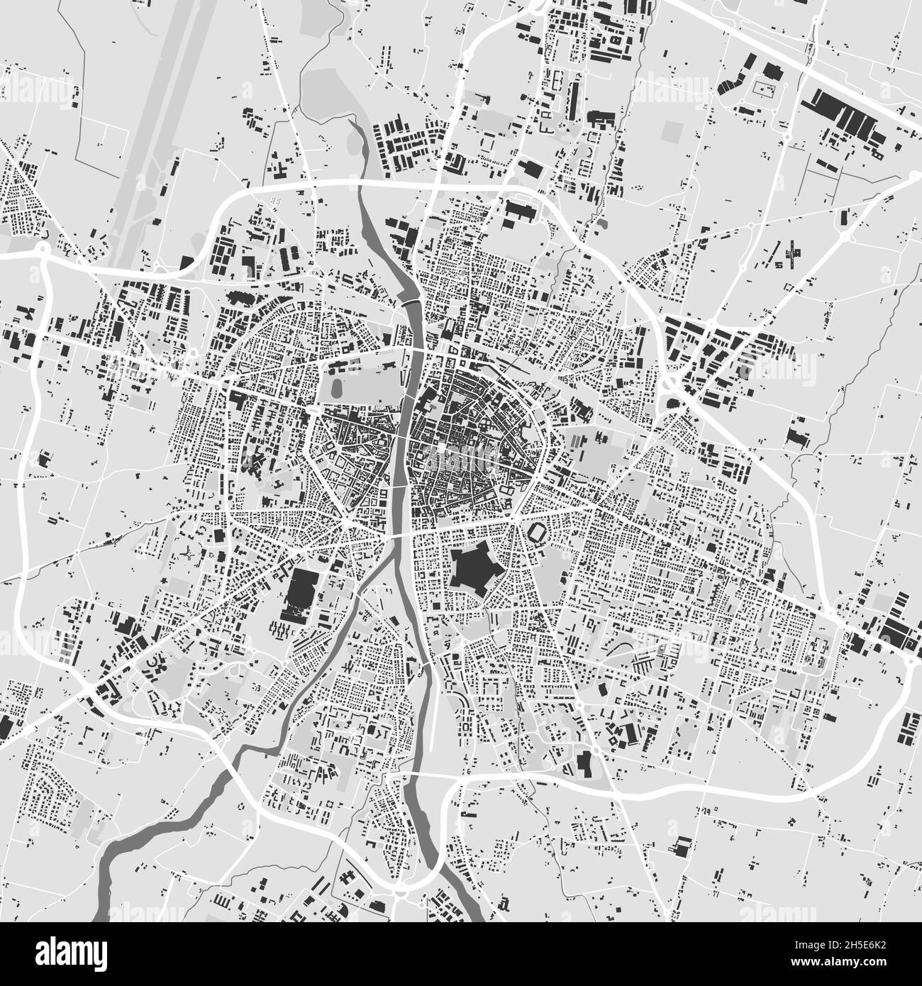 Stadtbild-Vektorkarte von Parma. Vektorgrafik, Parma Karte Graustufen schwarz-weiß Kunstposter. Straßenbild mit Straßen, Metropolstadt ar Stock Vektor