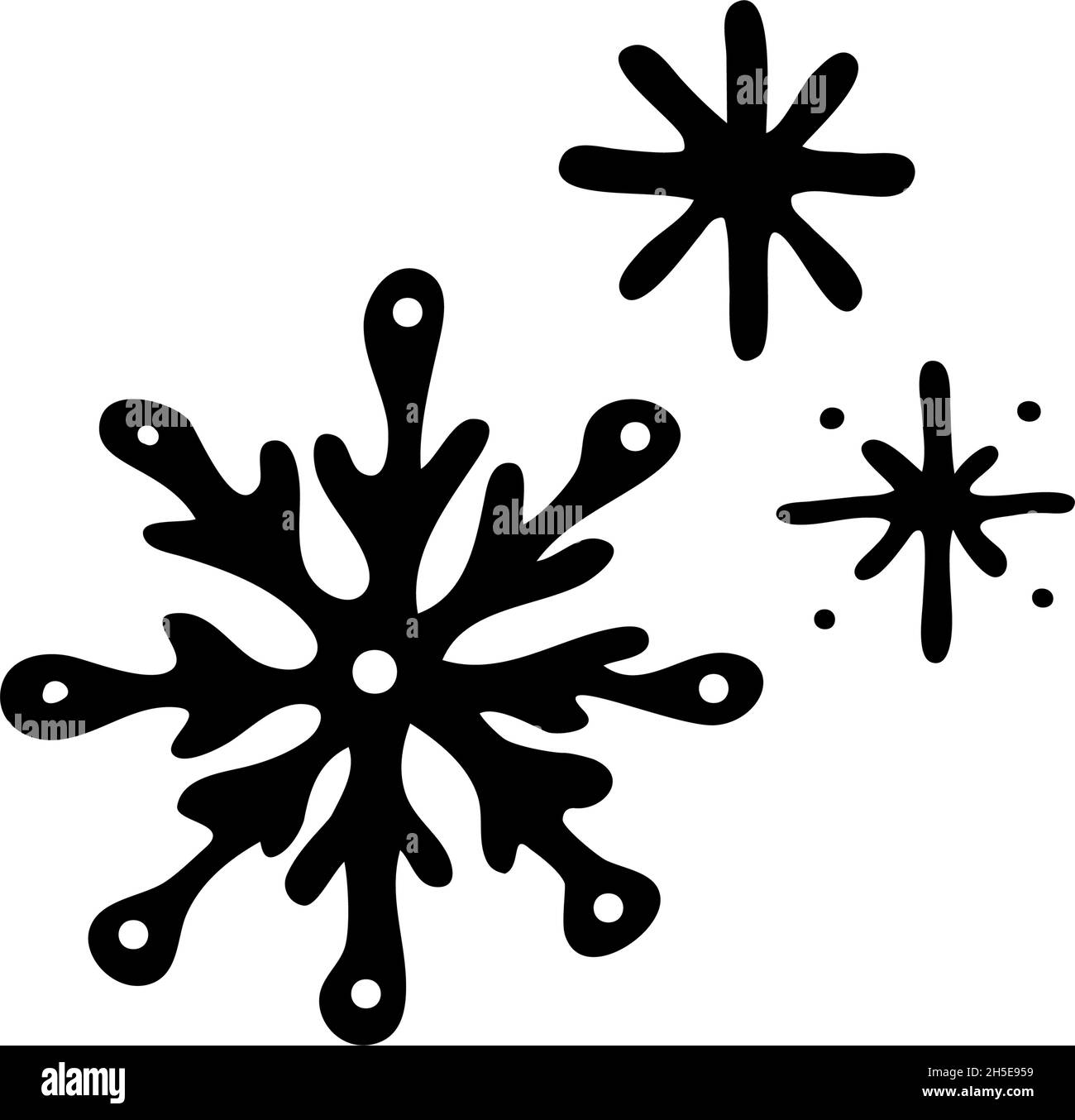 Doodle Schneeflocken schwarz einfaches Symbol, Vektor-Illustration isoliert auf weißem Hintergrund Stock Vektor