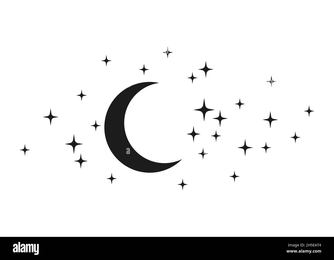 Mondsterne Bei Nacht. Nachthimmel mit vielen glänzenden Sternen. Vektorgrafik. Stock Vektor