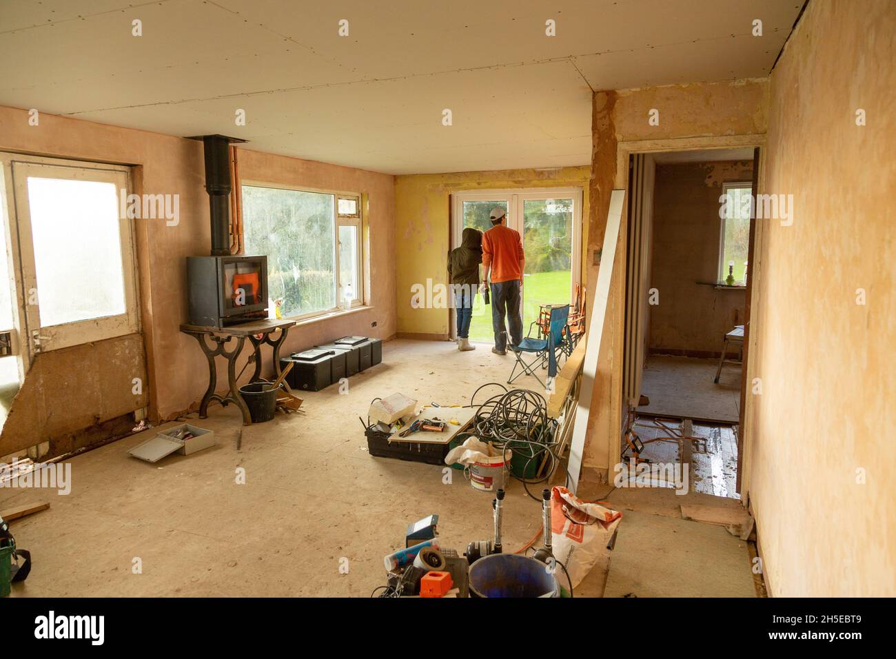 Ländliche Bauernhaus im Umbau, High Bickington, Devon, England, Vereinigtes Königreich. Stockfoto