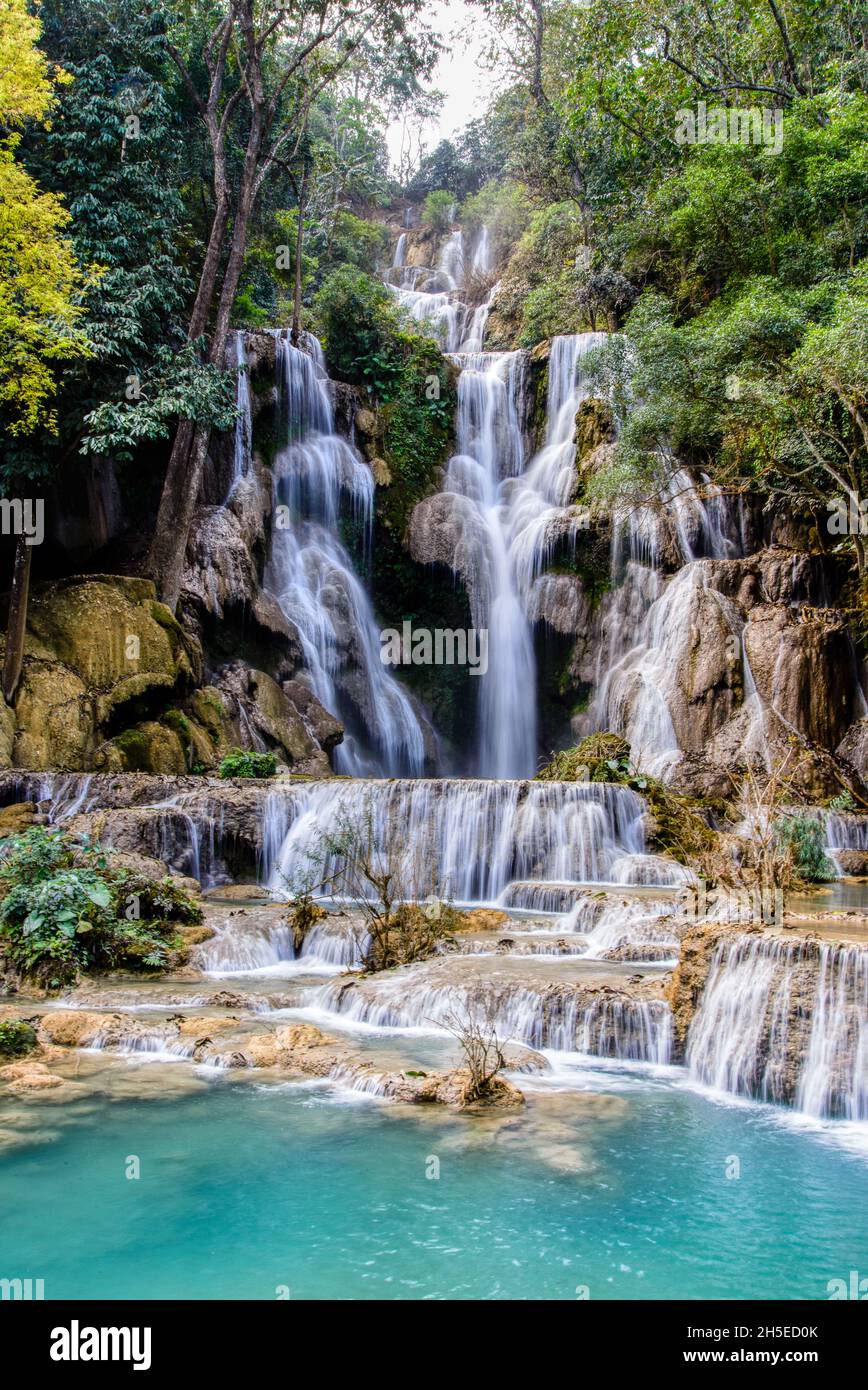 Blick auf die Kuang Si Falls, Luang Prabang in Laos Stockfoto