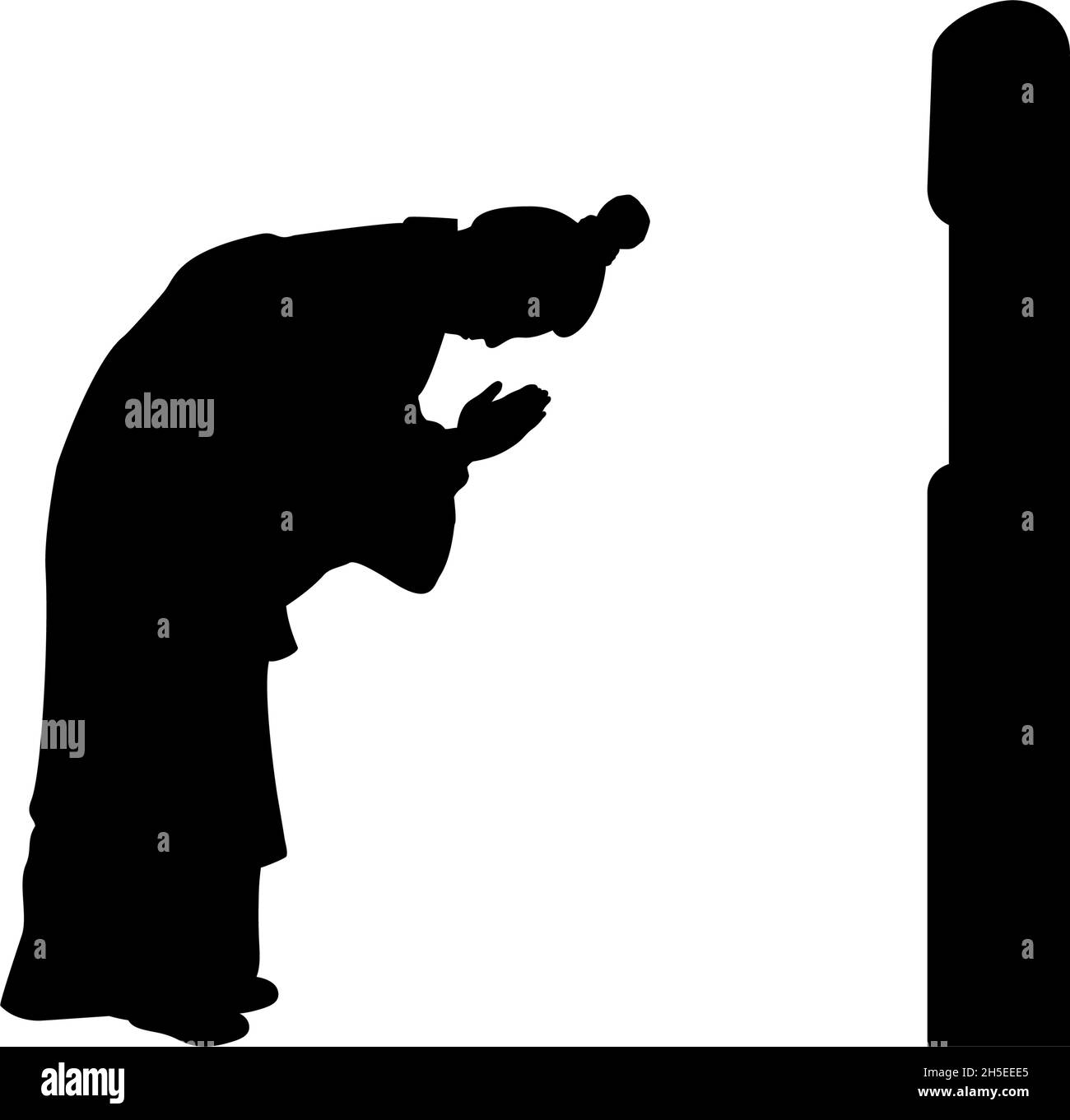 Silhouette eines Mannes, der das Ahnengrab anbetet. Tag der Grabfegung oder das Qingming- oder Ching-Ming-Fest. Stock Vektor