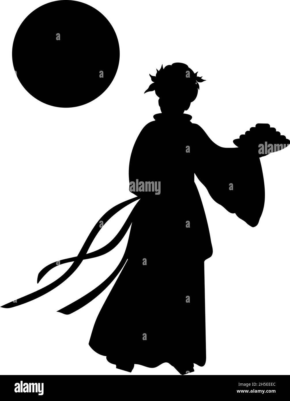 Silhouette chinesische Göttin des Mondes mit Mondkuchen. Herbstfest. Stock Vektor