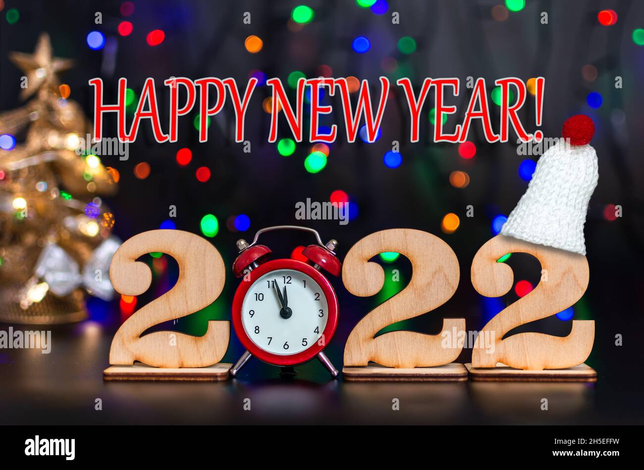 Frohes Neues Jahr 2022. Banner, Grußkarte. Hintergrund für Neujahrs-Vorsätze und glückliche Wünsche. Stockfoto