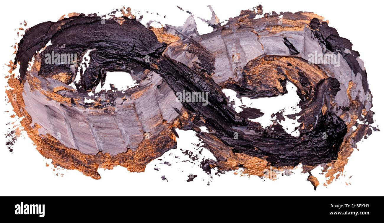 Weiße, goldene und schwarze Ölbürste streichen unendlich Zeichen Form. Handgezeichnete abstrakte Lack Splash Spur Form. Von Hand gezogene, glänzende Ölfarbe schmiert auf Weiß Stock Vektor