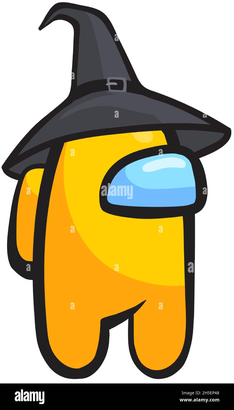 Unter uns in Hexenhut. Halloween-Charakter, Spiel Astronaut, Vektor-Illustration isoliert auf weißem Hintergrund Stock Vektor