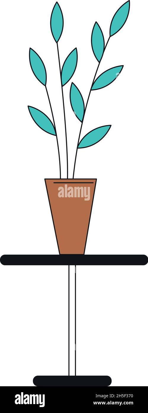 Zimmerpflanzen-Topf auf kleinem Stand. Grüne Wohndekoration Stock Vektor