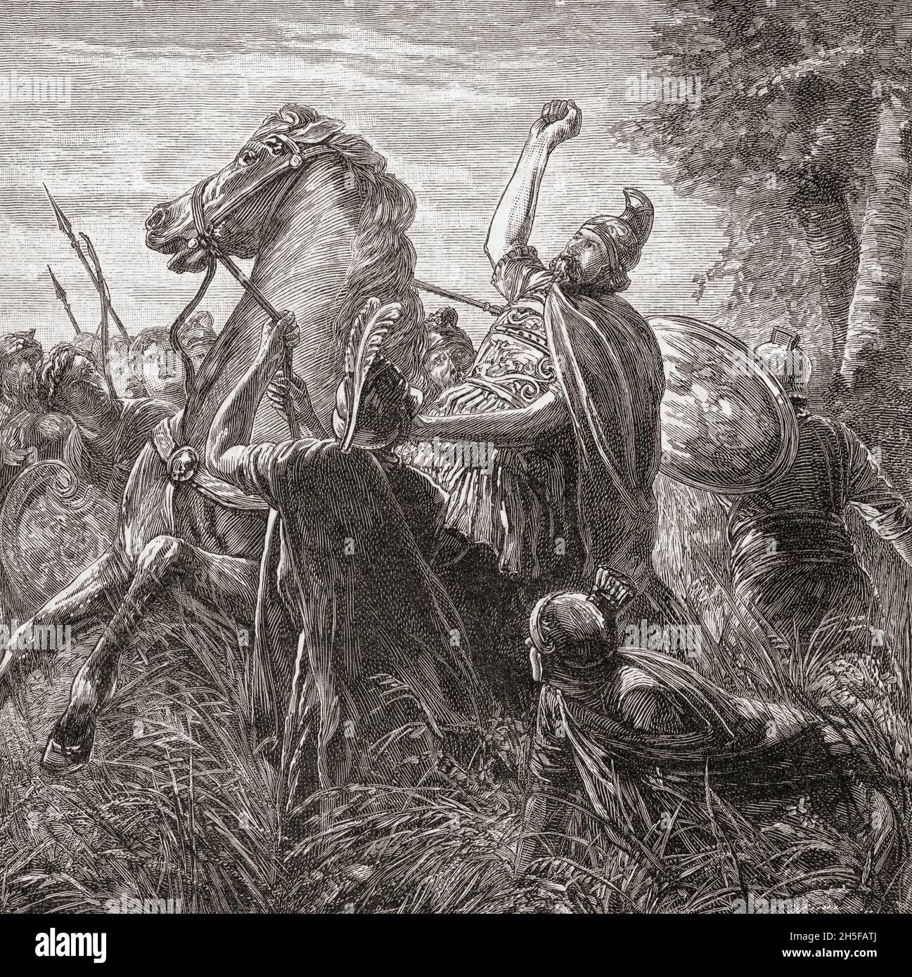 Tod von Crassus in der Schlacht von Carrhae, 53 v. Chr. Marcus Licinius Crassus, 115 – 53 v. Chr. Römischer General und Staatsmann. Aus Cassells Illustrated Universal History, veröffentlicht 1883. Stockfoto