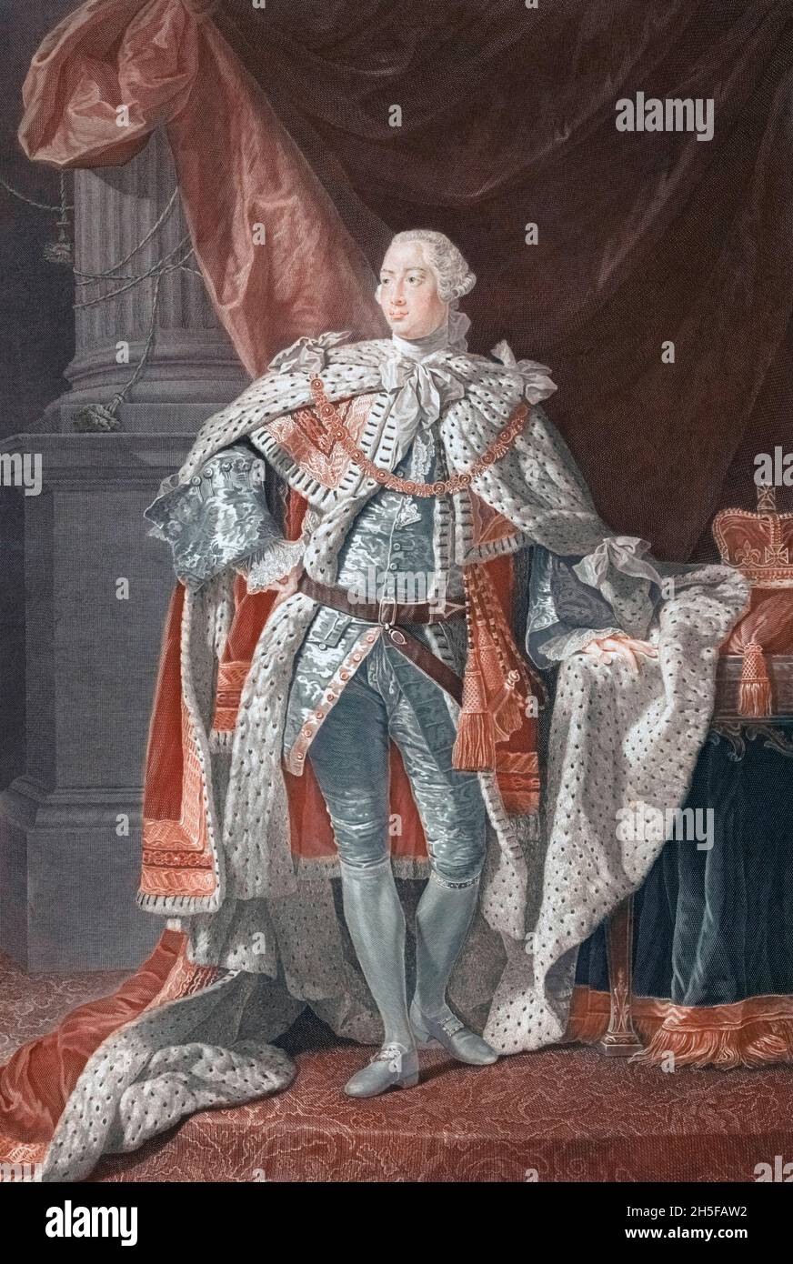 George III, 1738 - 1820. George William Frederick, König von Großbritannien und Irland und König von Hannover, 1815 - 1820. Nach einem Druck von William Wynne Ryland aus dem Gemälde von Allan Ramsay um 1762. Stockfoto