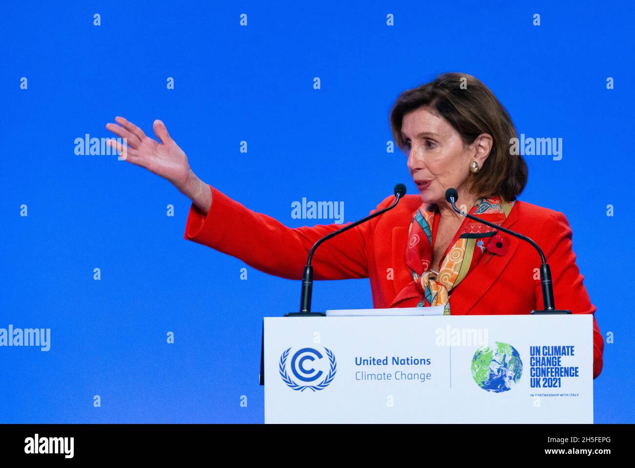 Glasgow, Schottland, Großbritannien. November 2021. Tag zehn des Klimagipfels der COP26. Nancy Pelosi, Sprecherin des Repräsentantenhauses der Vereinigten Staaten, spricht auf einer Pressekonferenz. Iain Masterton/Alamy Live News. Stockfoto
