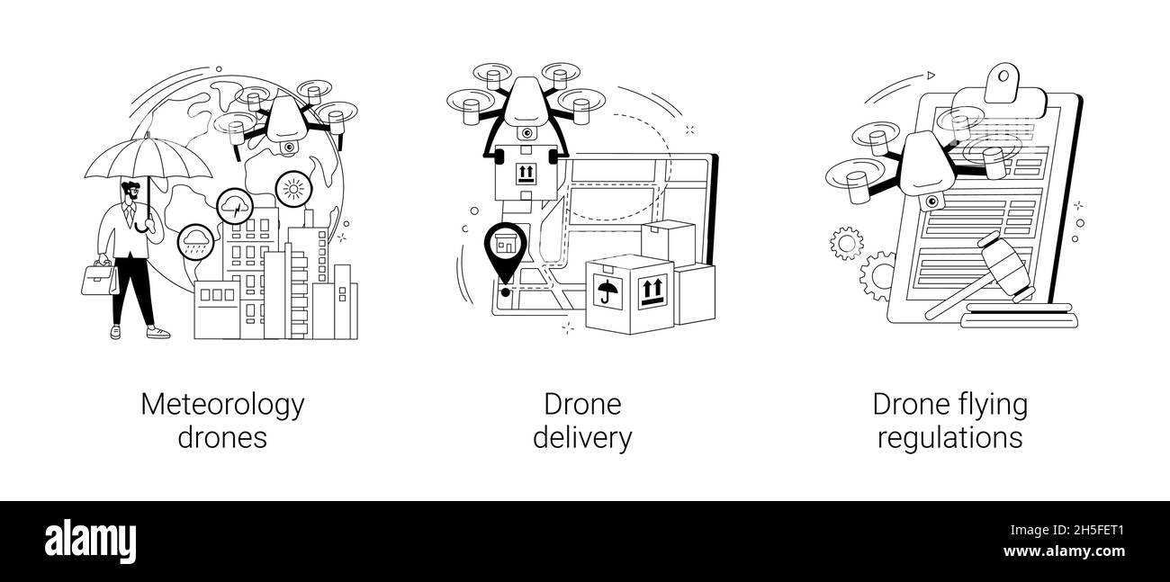 Autonome Flugzeuge verwenden abstrakte Konzept-Vektor-Illustrationen. Stock Vektor