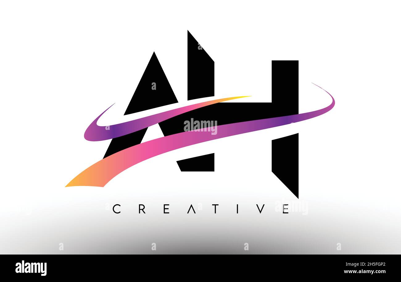 SYMBOL FÜR das DESIGN des AH-Logos mit Buchstabendesign. AH-Buchstaben mit farbenfrohen kreativen Swoosh-Linien Vektorgrafik Stock Vektor
