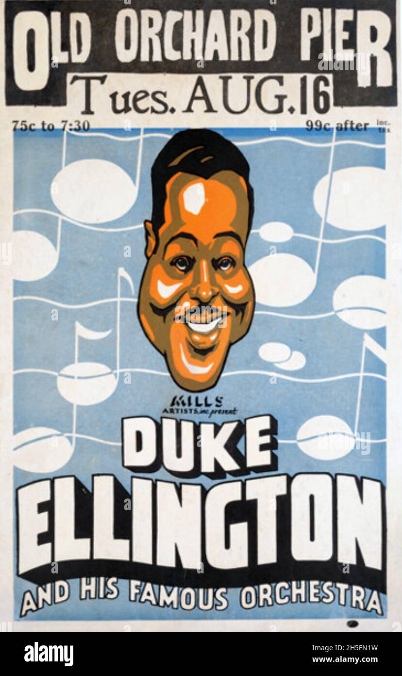 DUKE ELLINGTON (1899-1974) amerikanischer Jazzmusiker. Ein Plakat aus dem Jahr 1932 für ein Konzert am Old Orchard Pier, Maine, USA. Stockfoto