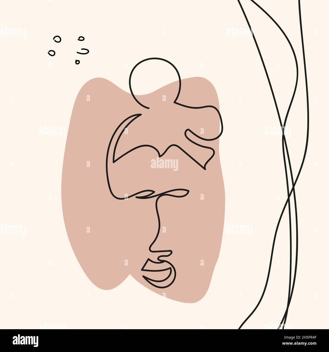 Vektordarstellung eines Gesichts im Linienkunststil auf einem Hintergrund abstrakter Formen. Stock Vektor