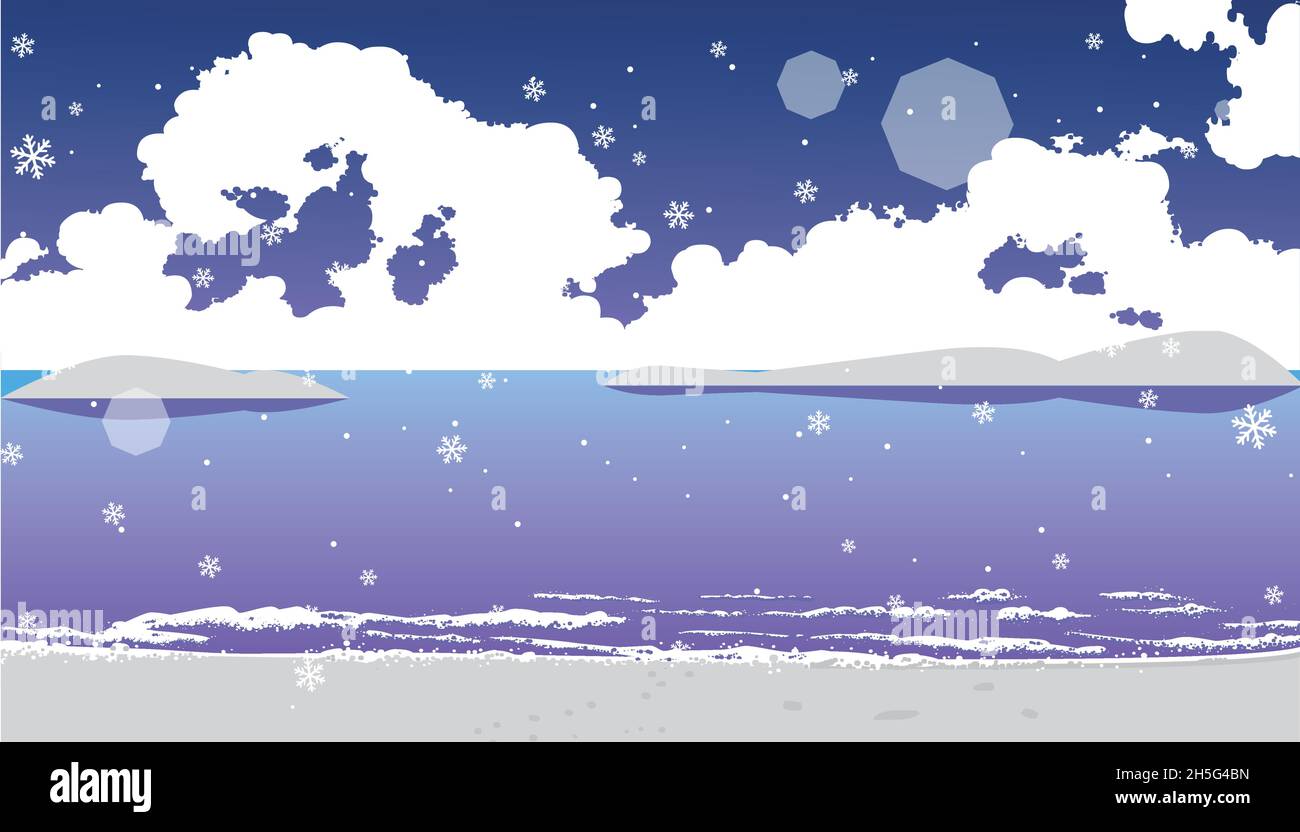 Verschneite Winter Nacht Meer Illustration Stock Vektor