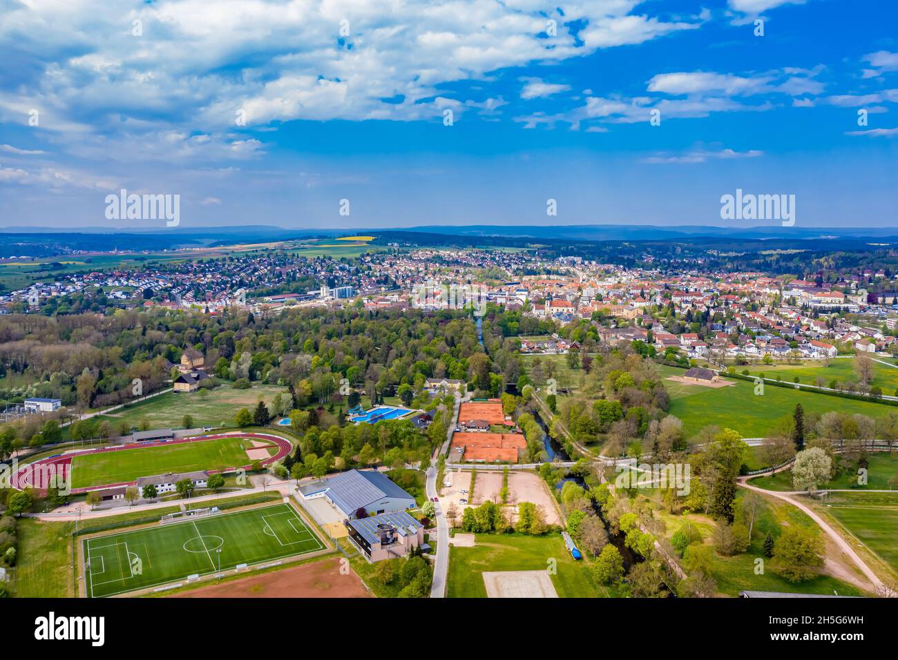 Donaueschingen Luftbild | Luftbild aus der deutschen Stadt Donaueschingen Stockfoto