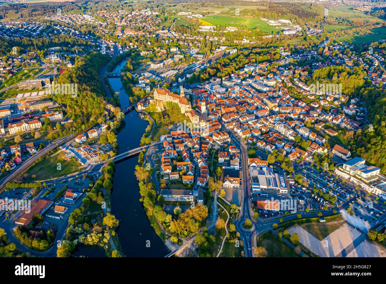 Sigmaringen aus der Luft | Luftbilder von Sigmaringen | Luftbild der deutschen Stadt Sigmaringen Stockfoto