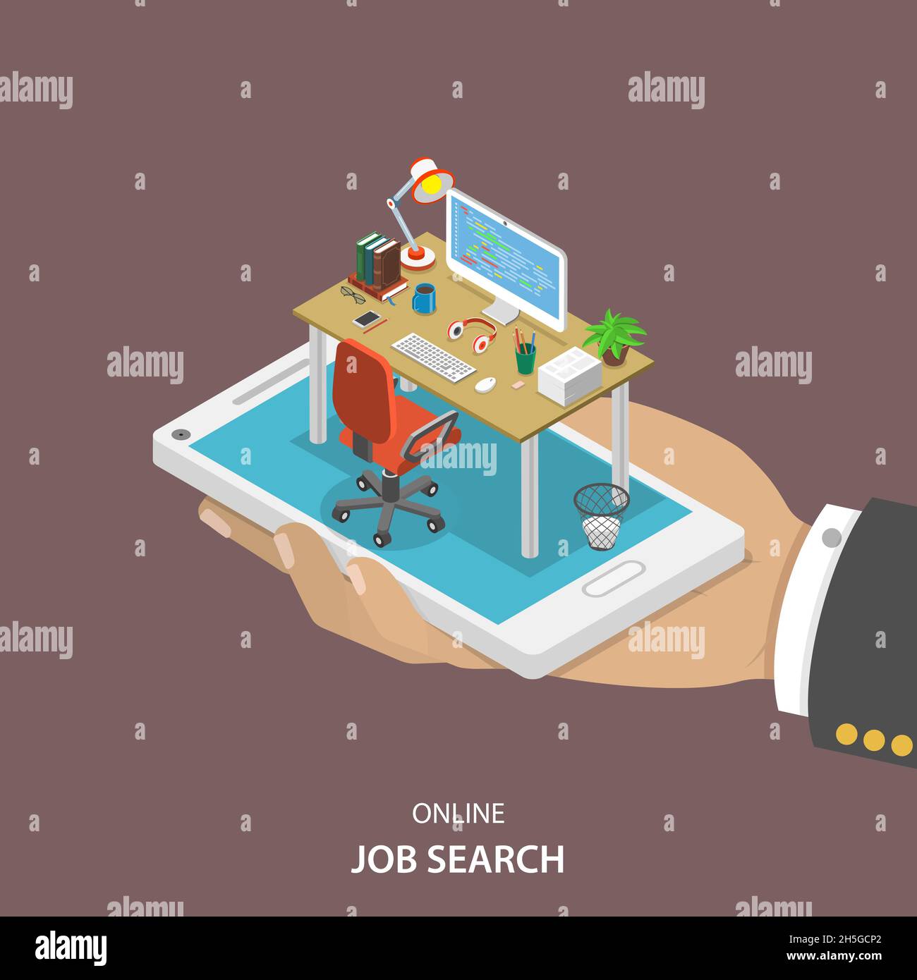 Online-Jobsuche isometrischer Flachvektor. Stock Vektor