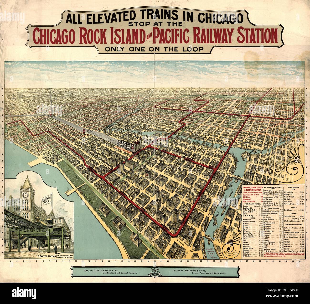 CHICAGO TRAINS, c 1897 – Eine Karte mit den erhöhten Bahnlinien der Chicago, Rock Island und Pacific Railroad in Chicago, Illinois. Stockfoto