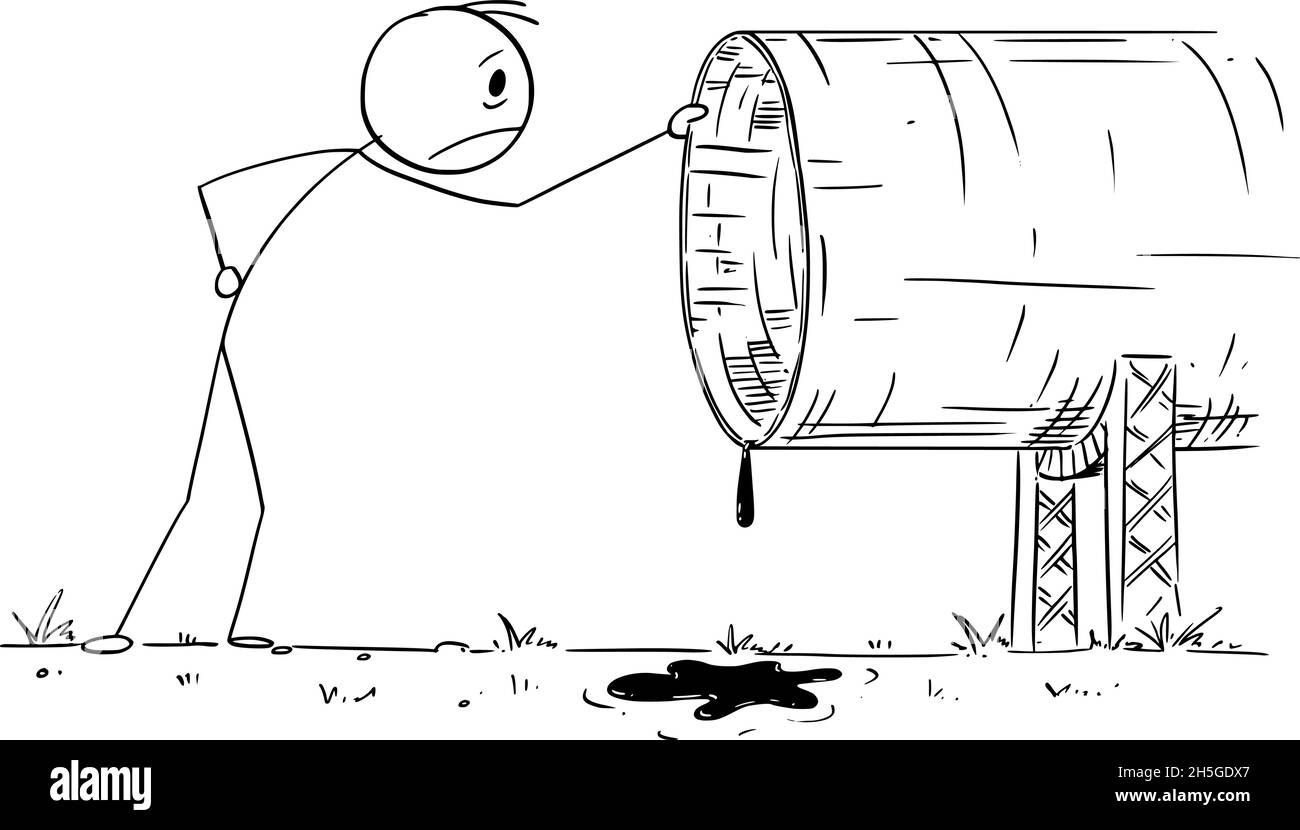 Person, die die Trockenrohölleitung inspiziert, kein Öl für Kunden, Vektor-Cartoon-Stick-Abbildung Stock Vektor