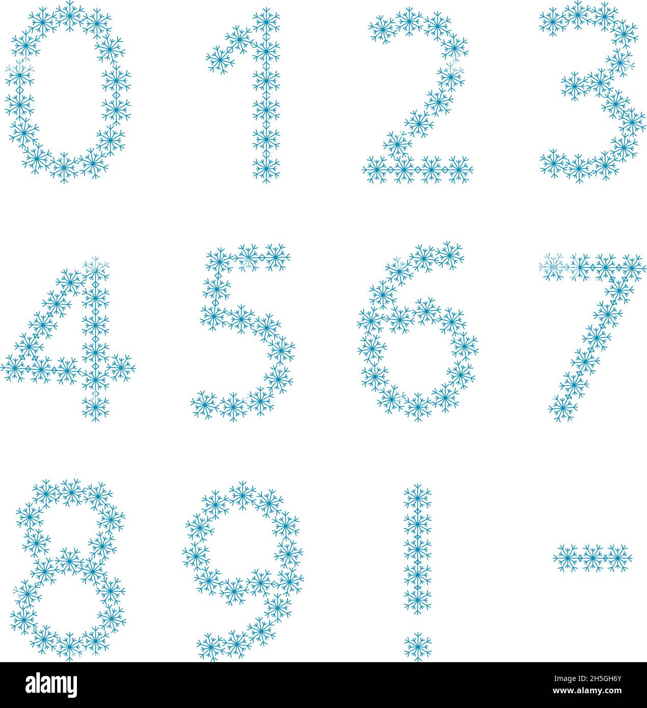 Zahlen aus Schneeflocken. Festliche Schrift oder Dekoration für Neujahr und Weihnachten oder Winterurlaub Stock Vektor