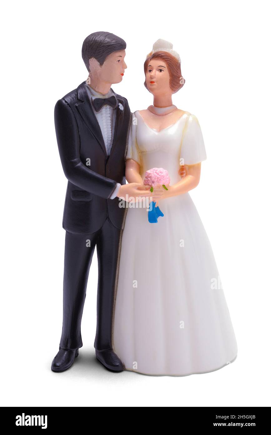 Hochzeitstorte Figur Braut und Bräutigam ausgeschnitten. Stockfoto