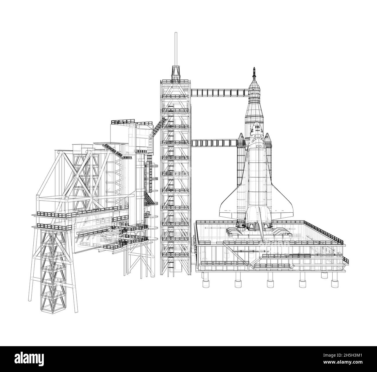 Space Rocket auf der Startrampe. Vektor Stock Vektor