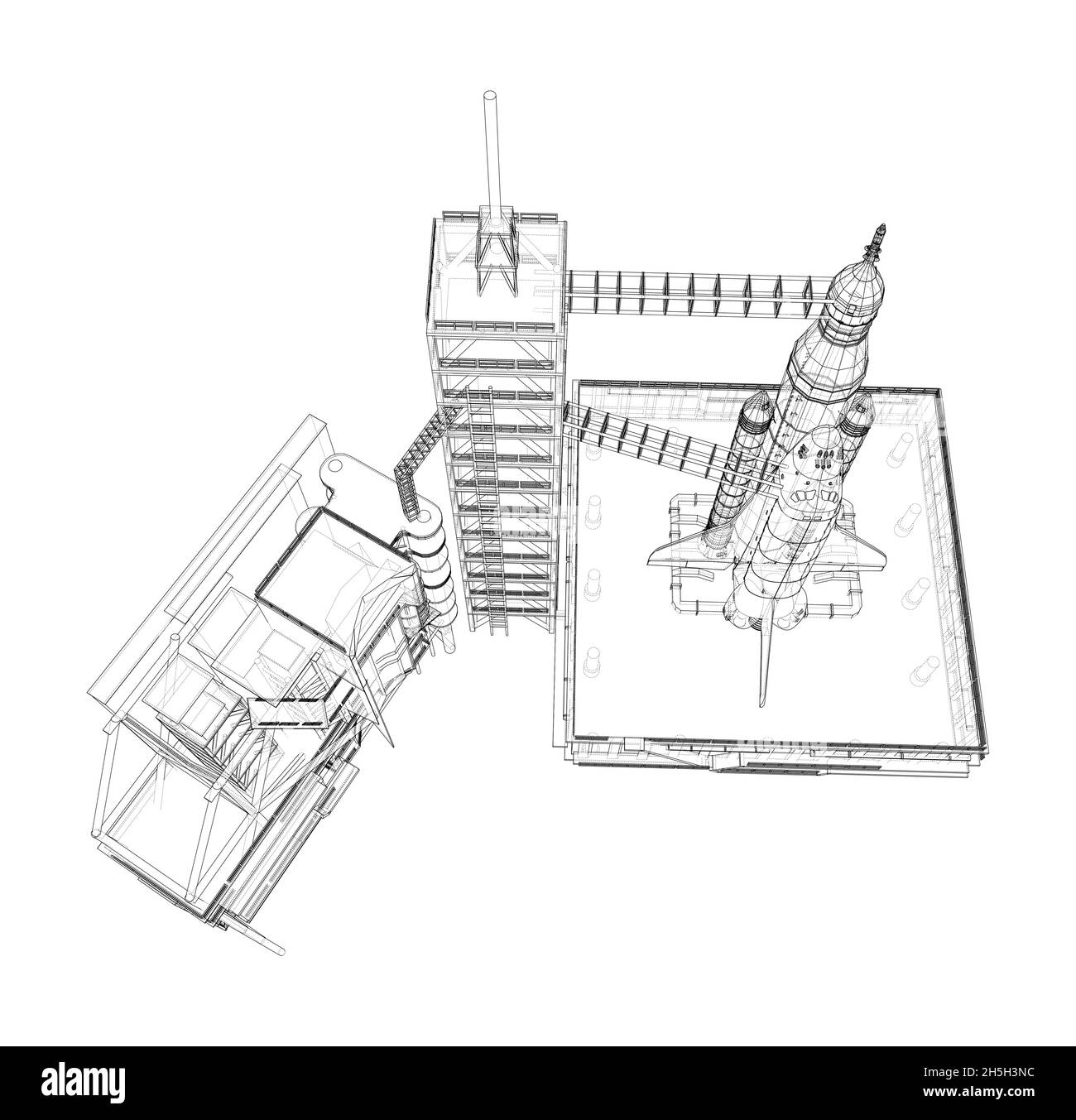 Space Rocket auf der Startrampe. Vektor Stock Vektor