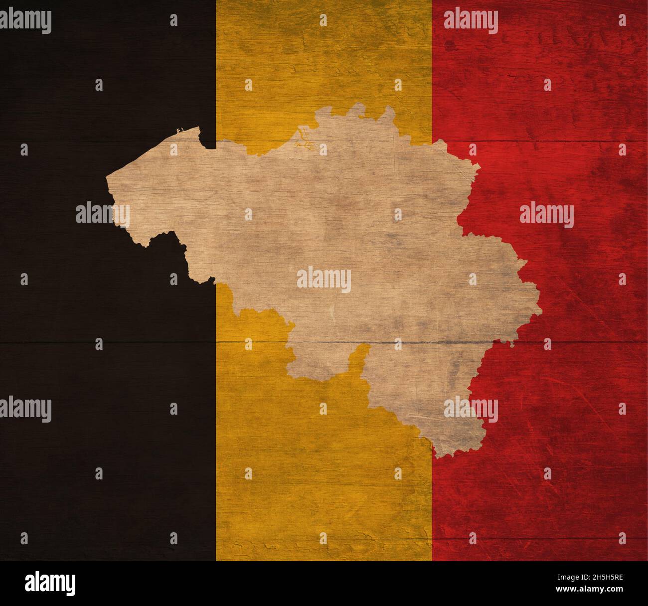 belgische minimalistische Karte mit der Nationalflagge. Lebendige Farben und moderne Grafiken im Retro-Stil. Poster für Print, Katalog und Marketing Stockfoto