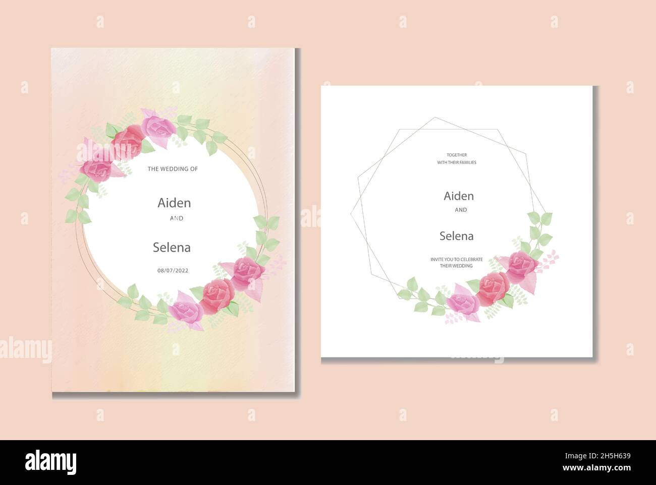 Aquarell natürlichen Kosmos Blume und verlassen Set-Design Stock Vektor