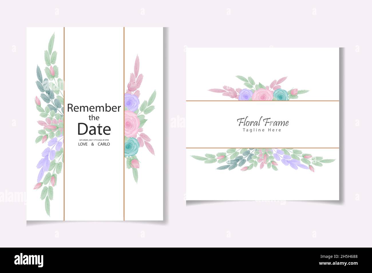 Aquarell natürlichen Kosmos Blume und verlassen Set-Design Stock Vektor