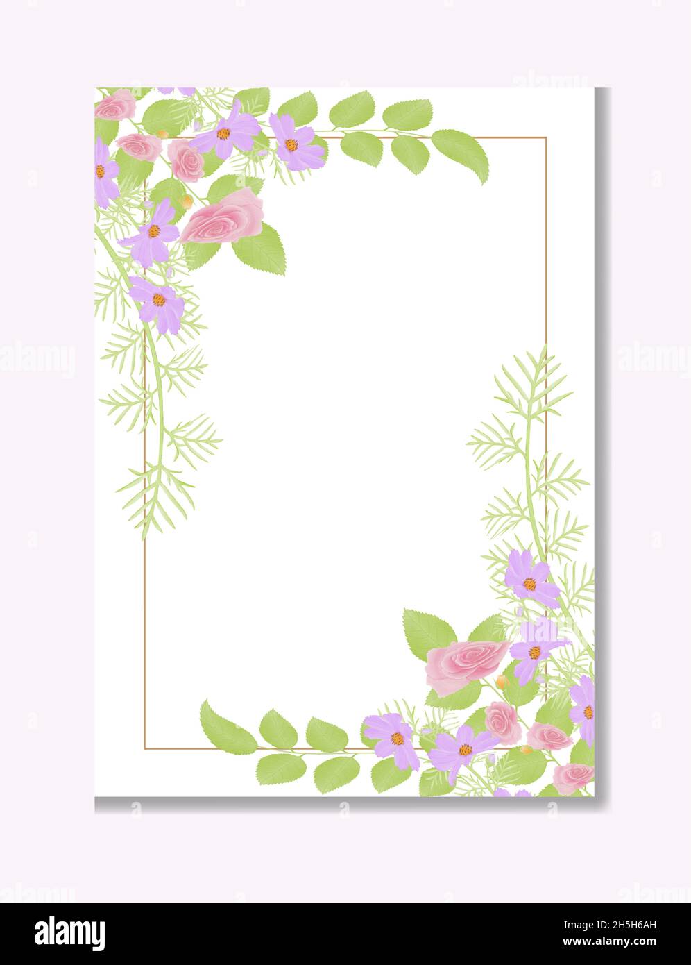 Aquarell natürlichen Kosmos Blume und verlassen Set-Design Stock Vektor