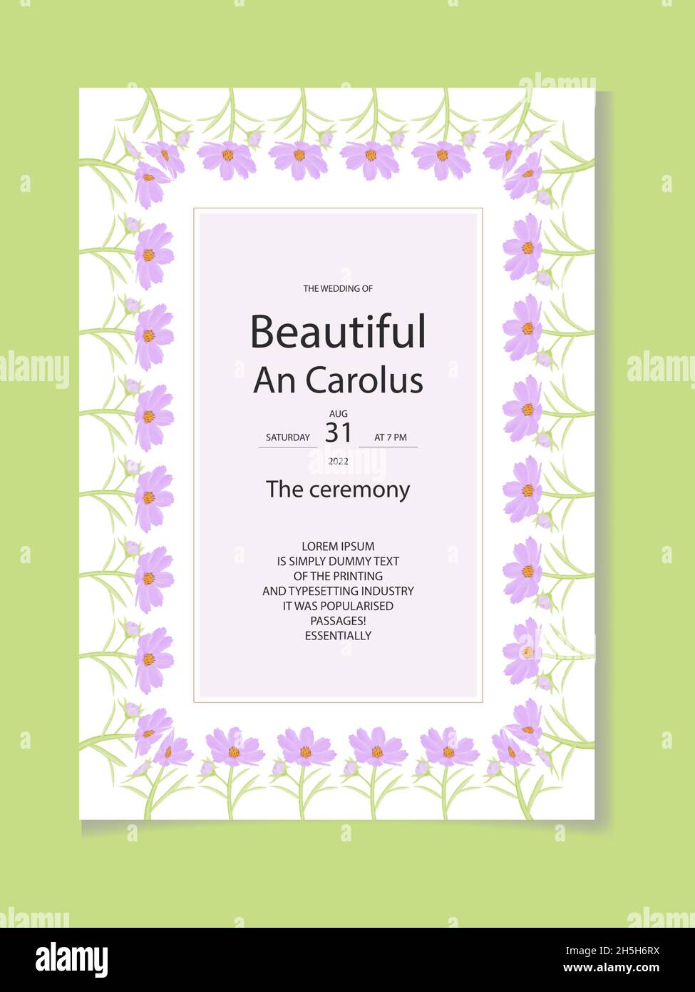 Aquarell natürlichen Kosmos Blume und verlassen Set-Design Stock Vektor