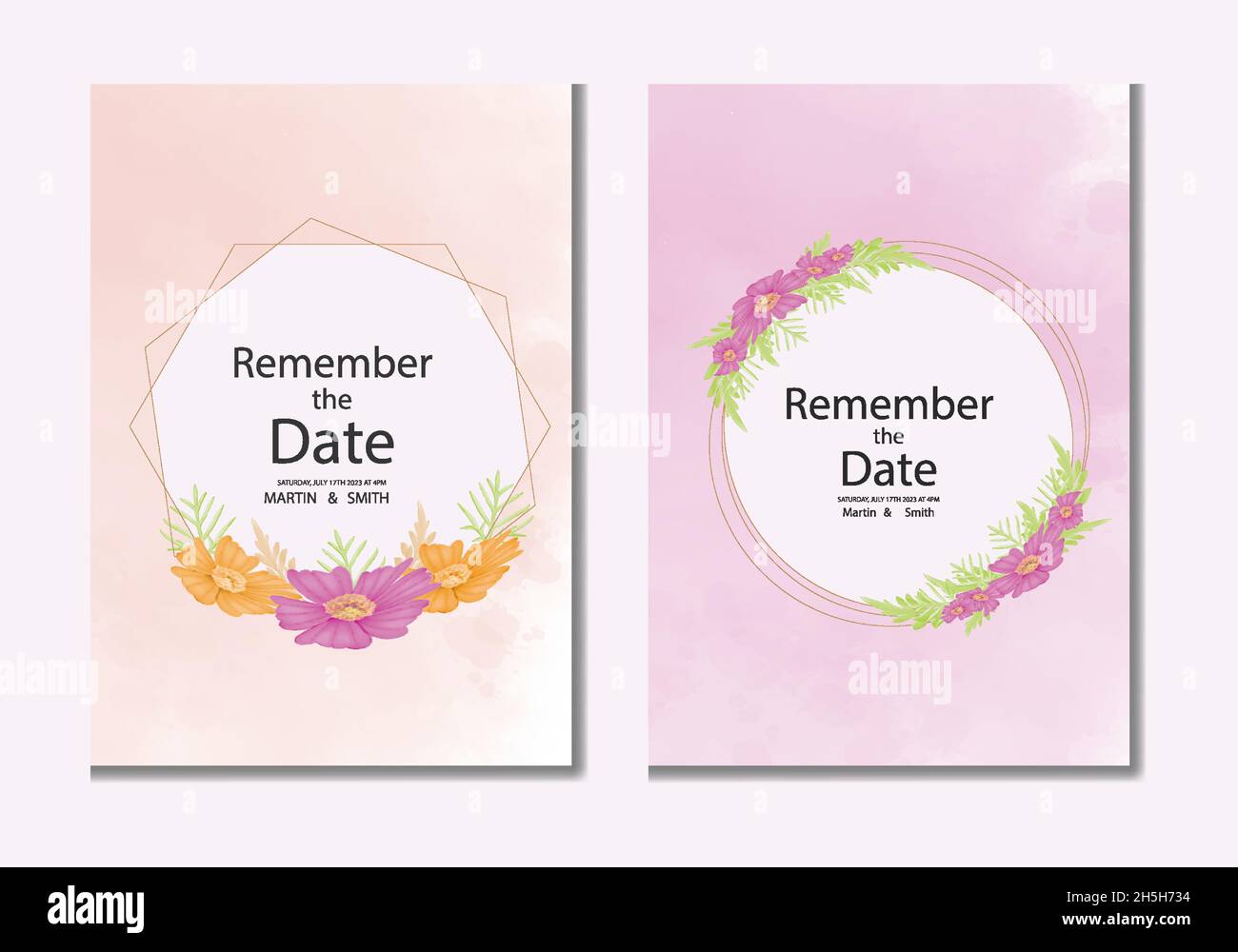 Aquarell natürlichen Kosmos Blume und verlassen Set-Design Stock Vektor