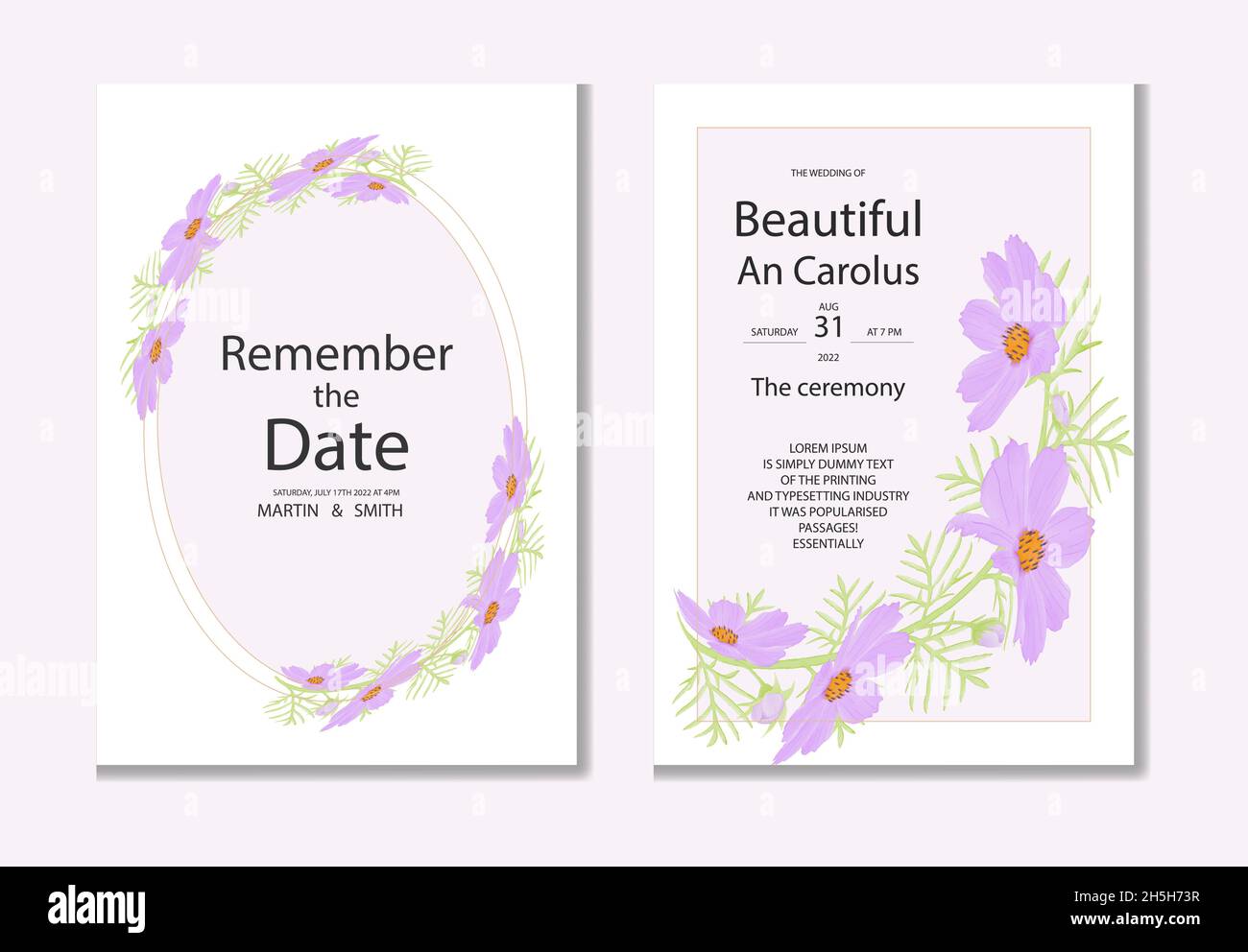 Aquarell natürlichen Kosmos Blume und verlassen Set-Design Stock Vektor