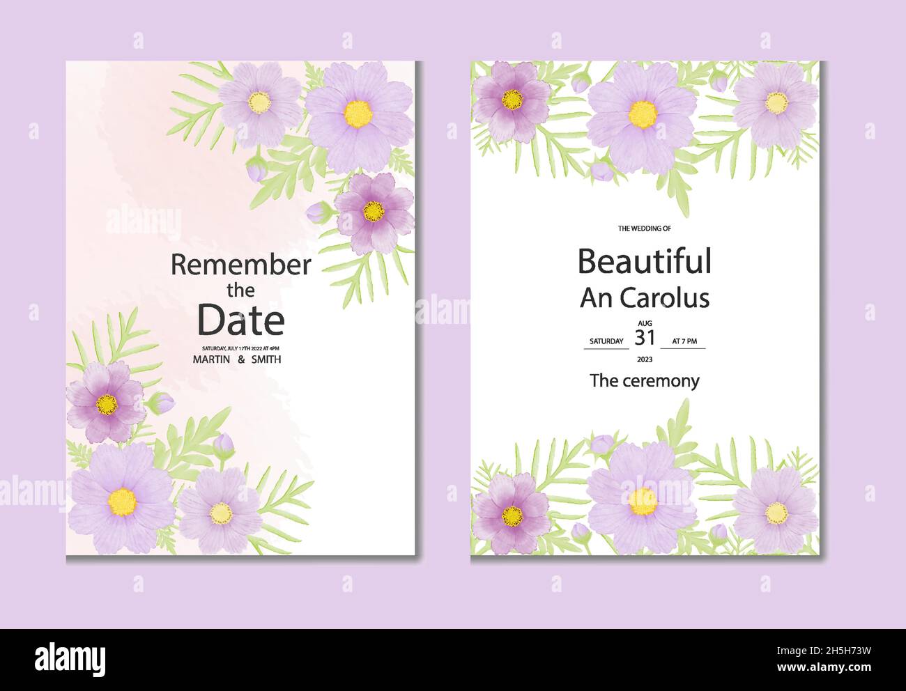 Aquarell natürlichen Kosmos Blume und verlassen Set-Design Stock Vektor