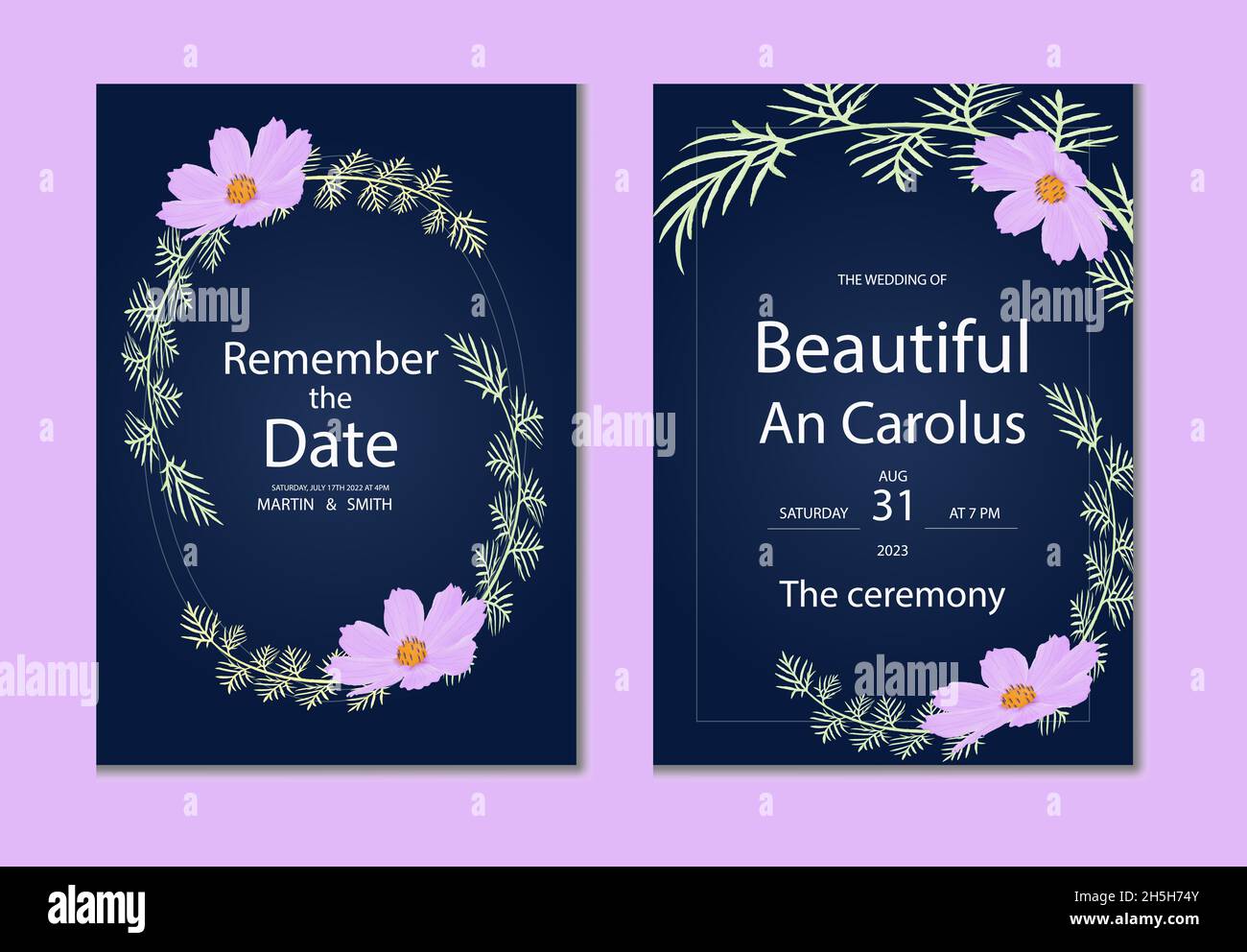 Aquarell natürlichen Kosmos Blume und verlassen Set-Design Stock Vektor