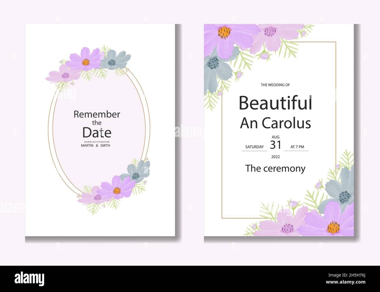Aquarell natürlichen Kosmos Blume und verlassen Set-Design Stock Vektor