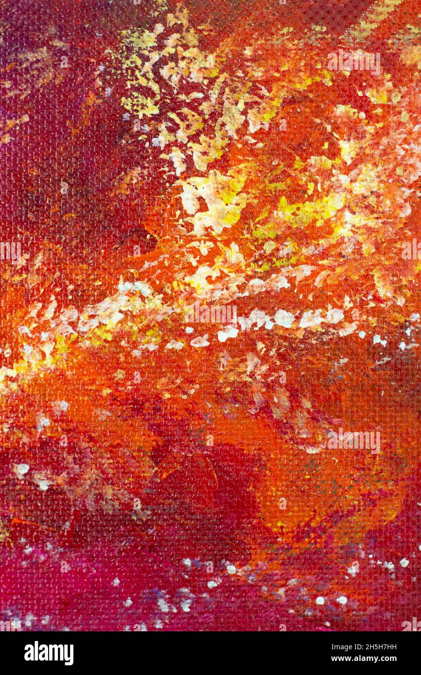 Abstrakte Acrylmalerei. Farbiger Raum und Galaxienhintergrund aus nächster Nähe Stockfoto