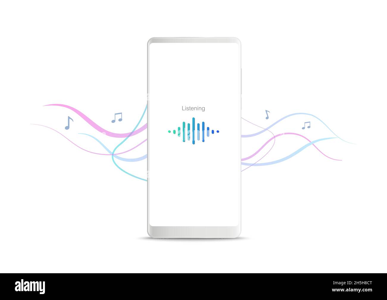 Neues realistisches weißes Smartphone mit Musik-Player-App auf weißem Hintergrund. Stock Vektor