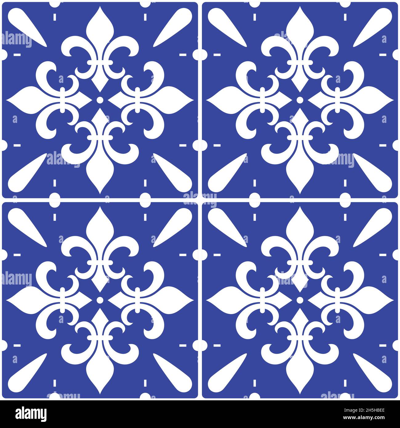 Portugiesische Azulejo Fliese nahtlose Vektor Dekorative Muster mit Fleur de Lis Motiv, marineblau abstrakt geometrisches Design Stock Vektor