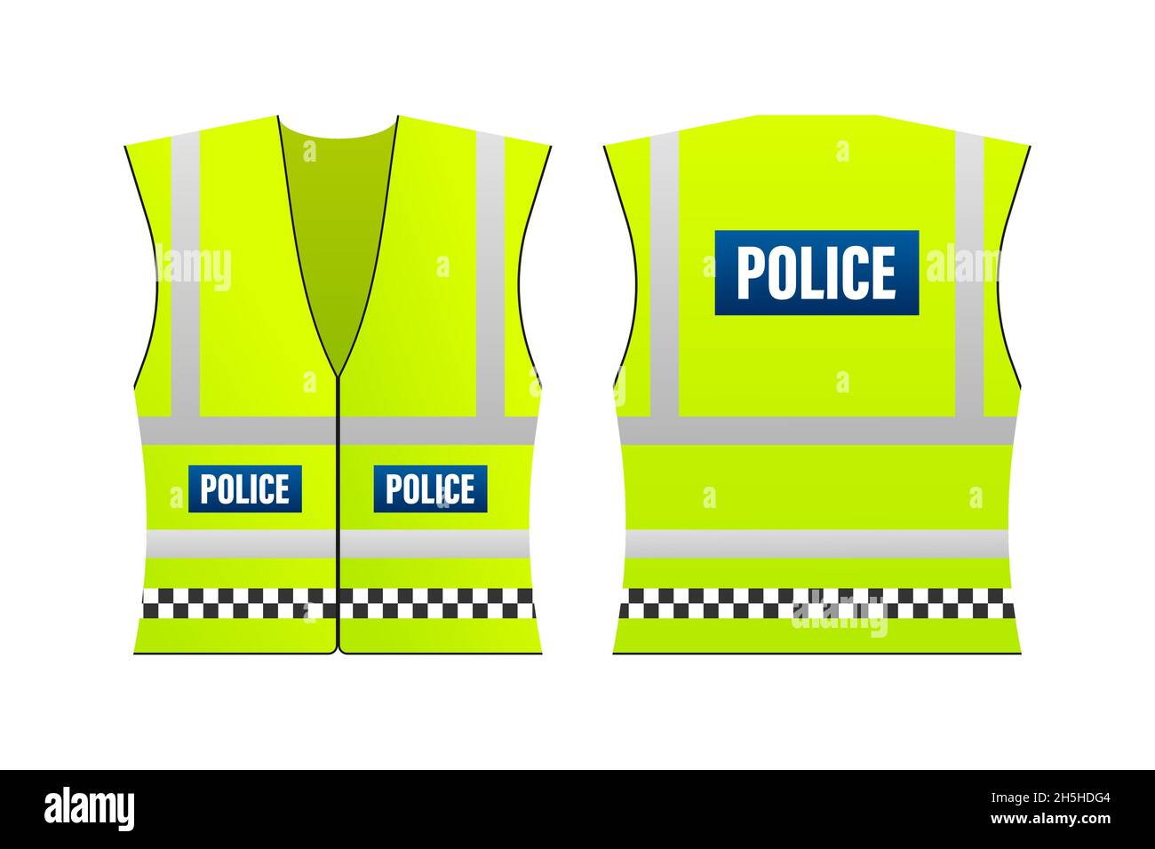 Gelbe reflektierende Sicherheitsweste für Menschen, Polizei. Sicherheit der Polizei. Vektorgrafik. Stock Vektor